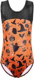 HUAANIUE Girls Kids Leotard Jerseys Sleeveless Dance Costume -Orange Black, 7-8 Years