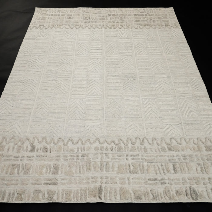 Ihlara Serisi Tezgah Dokuma Geometrik Desenli Krem Yün Bambu Halı — 80x150, 120x180, 80x300, 170x240 cm