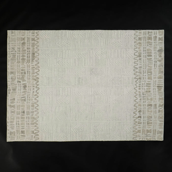 Ihlara Serisi Tezgah Dokuma Geometrik Desenli Krem Yün Bambu Halı — salon halısı