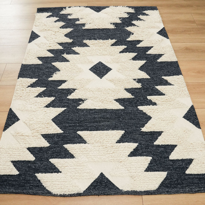 İskandinav Desenli Lacivert Pamuk Kilim — makine dokuma kilim