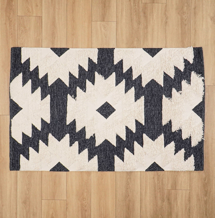 İskandinav Desenli Lacivert Pamuk Kilim