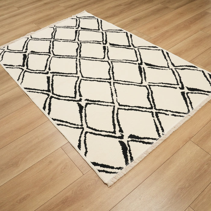 İskandinav Desenli Siyah Pamuk Kilim — makine dokuma kilim