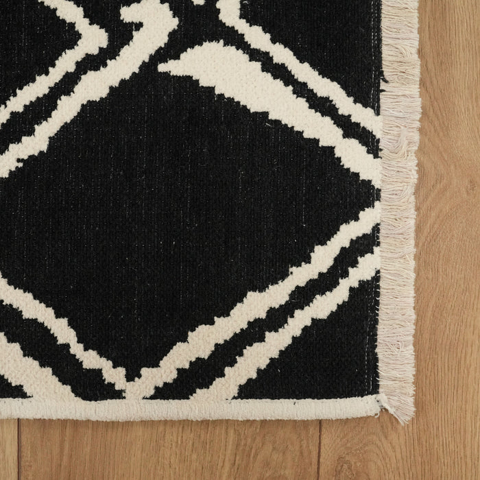 İskandinav Desenli Siyah Pamuk Kilim — modern tasarım