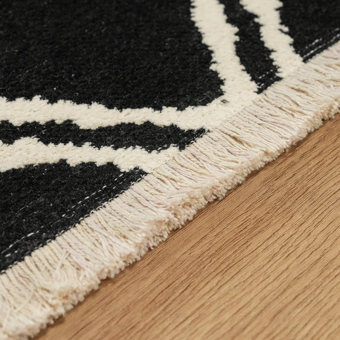 İskandinav Desenli Siyah Pamuk Kilim