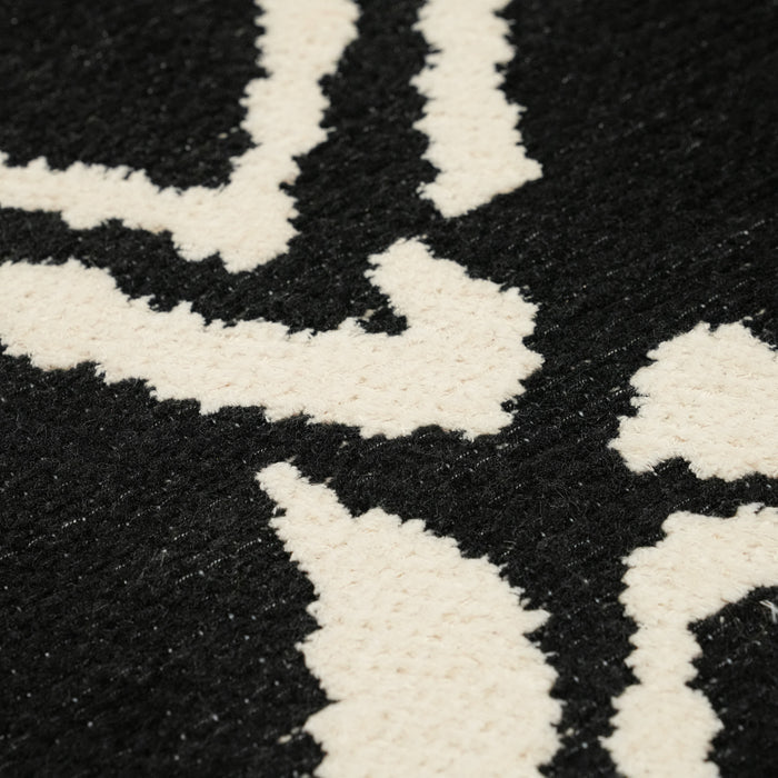 İskandinav Desenli Siyah Pamuk Kilim