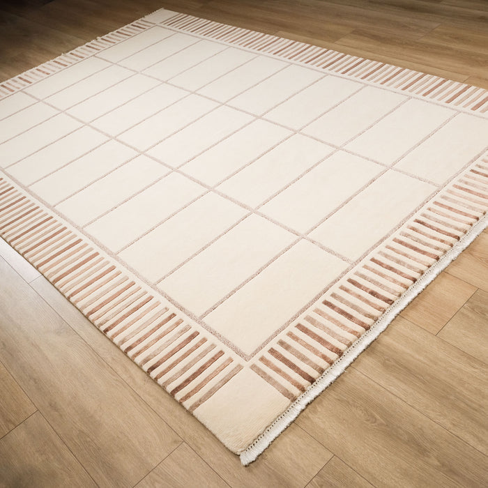 Geometrik Desenli El Dokuma Halı, krem, 120x190 – 200x300 cm — Halıcızade