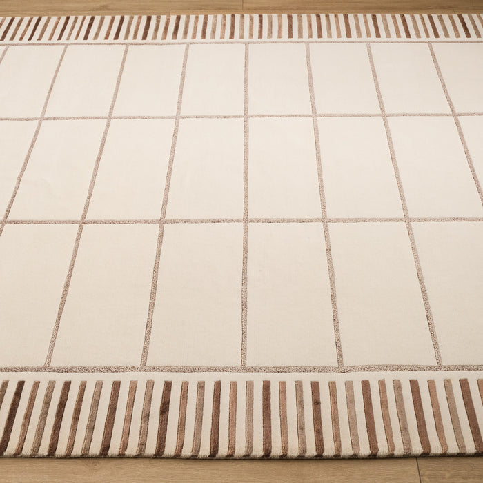 Geometrik Desenli El Dokuma Halı - Krem 120x190