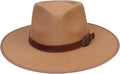 JK Home Wide Brim Fedora Hat - Wool Felt Panama Cap - One Size Unisex Women Men - Brown Leather Buckle Band