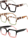 JM 3 Pack Oversize Reading Glasses for Women, Fashion Square Blue Light Blocking Readers +2.25