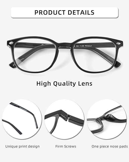 JM 4 Pack Square Reading Glasses, Spring Hinge Readers for Men Women, Mxied Color +2.5