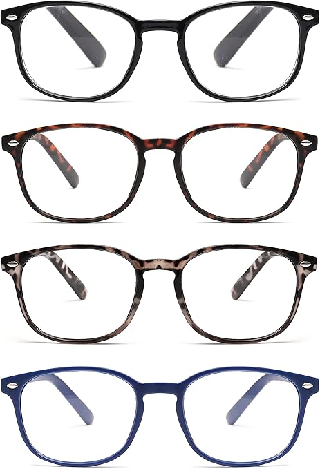 JM 4 Pack Square Reading Glasses, Spring Hinge Readers for Men Women, Mxied Color +2.5