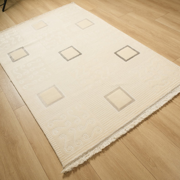 Geometrik Desenli El Dokuma Halı, krem, 90x150 – 80x300 cm — Halıcızade