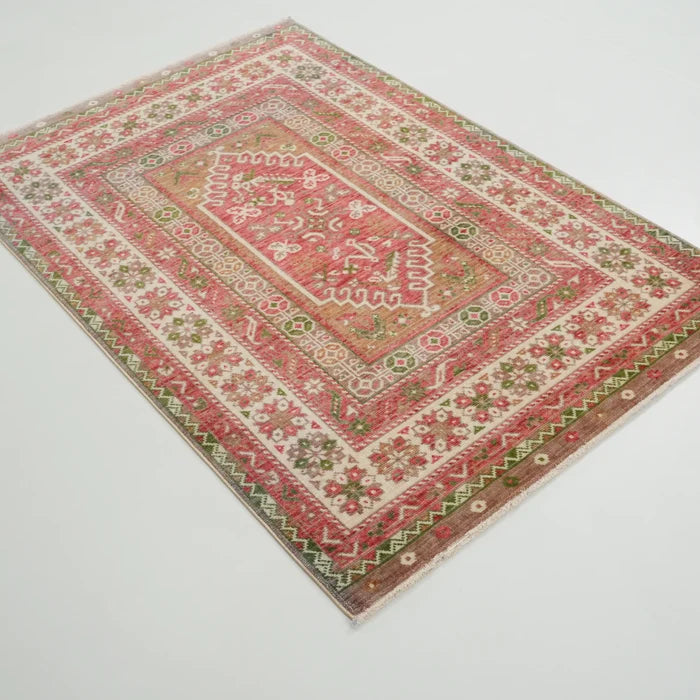 Kadim Serisi Anadolu Desenli Pembe Yün Tezgah Dokuma Halı, 100x150 cm — Halıcızade