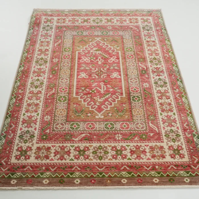 Kadim Serisi Anadolu Desenli Pembe Yün Tezgah Dokuma Halı — 100x150 cm