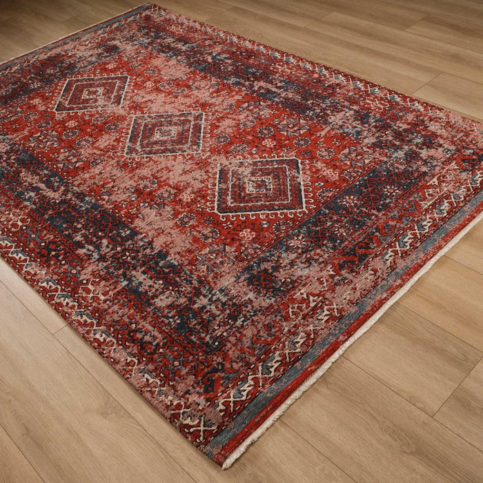 Kehribar Makine Dokuma Vintage Desenli Kırmızı Kilim, 80x150 – 200x300 cm — Halıcızade