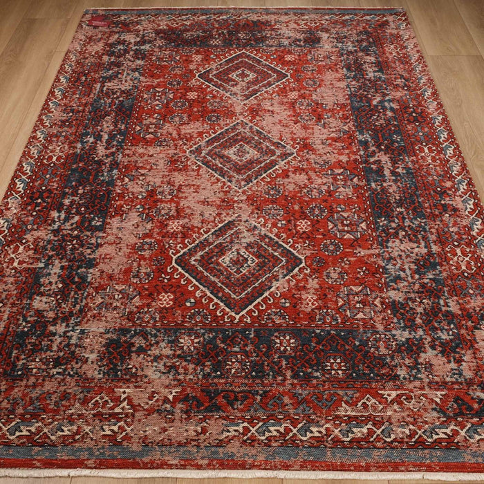 Kehribar Makine Dokuma Vintage Desenli Kırmızı Kilim — 80x150, 100x200, 120x180, 80x300 cm