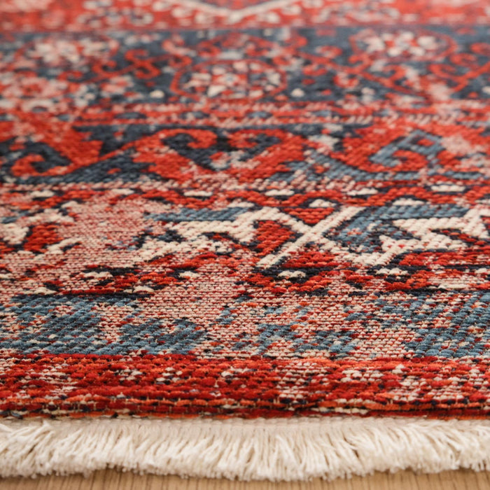 Kehribar Makine Dokuma Vintage Desenli Kırmızı Kilim — etnik desenli