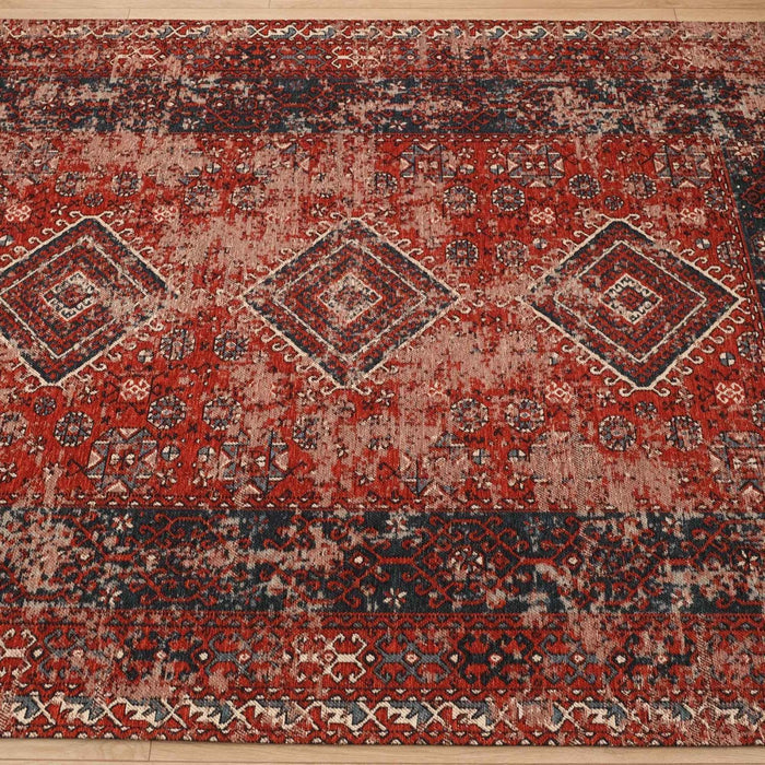 Kehribar Makine Dokuma Vintage Desenli Kırmızı Kilim — antre halısı