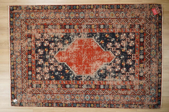 Kehribar Makine Dokuma Vintage Desenli Rengarenk Kilim — antre halısı