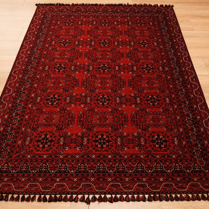 Kehribar Serisi Bordo Renkli Makine Dokuma Afgan Desenli Akrilik Halı — 80x150, 100x200, 120x180, 80x300 cm