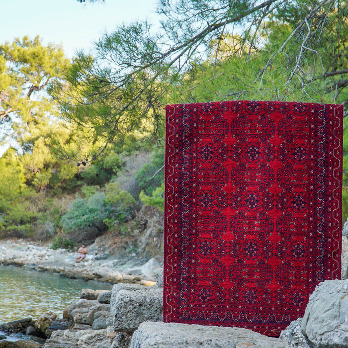 Kehribar Serisi Bordo Renkli Makine Dokuma Afgan Desenli Akrilik Halı — klasik desen