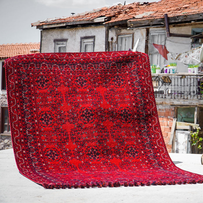 Kehribar Serisi Bordo Renkli Makine Dokuma Afgan Desenli Akrilik Halı — antre halısı