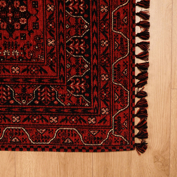 Kehribar Serisi Bordo Renkli Makine Dokuma Afgan Desenli Akrilik Halı — mutfak halısı