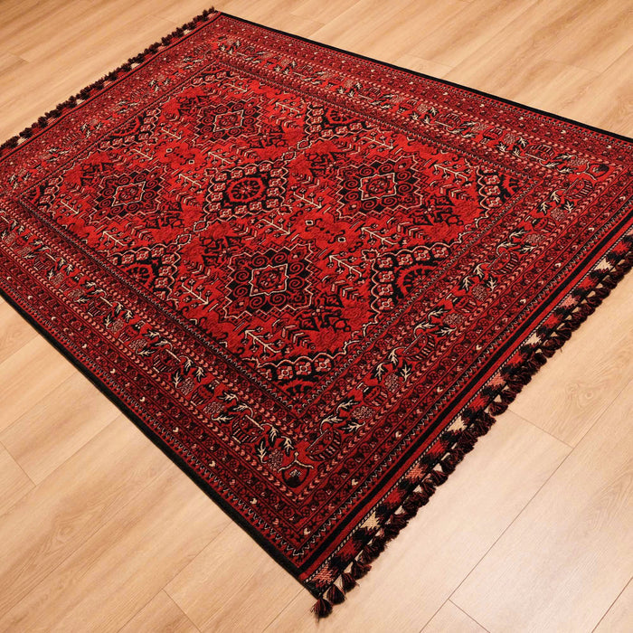 Kehribar Serisi Bordo Renkli Makine Dokuma Afgan Desenli Halı, 80x150 – 200x300 cm — Halıcızade