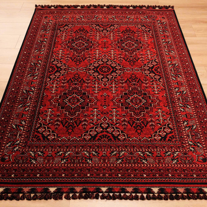 Kehribar Serisi Bordo Renkli Makine Dokuma Afgan Desenli Halı — 80x150, 120x180, 80x300, 160x230 cm