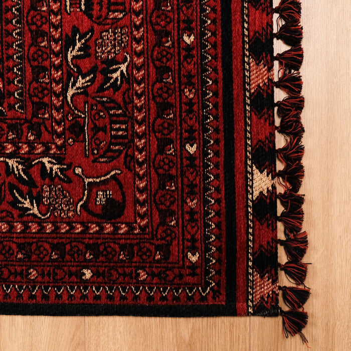 Kehribar Serisi Bordo Renkli Makine Dokuma Afgan Desenli Halı — salon halısı