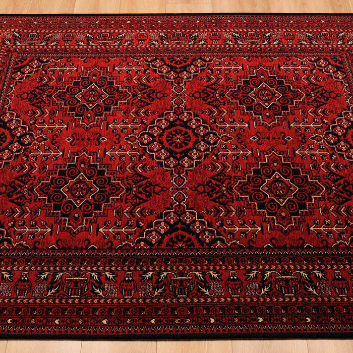 Kehribar Serisi Bordo Renkli Makine Dokuma Afgan Desenli Halı — yatak odası halısı