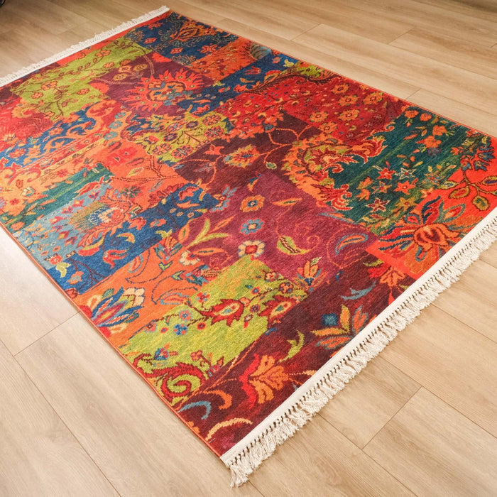 Kehribar Serisi Dijital Baskı Patchwork Desenli Halı, rengarenk, 75x150 – 155x230 cm — Halıcızade
