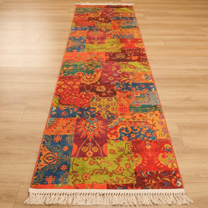 Kehribar Serisi Dijital Baskı Patchwork Desenli Halı — etnik desenli