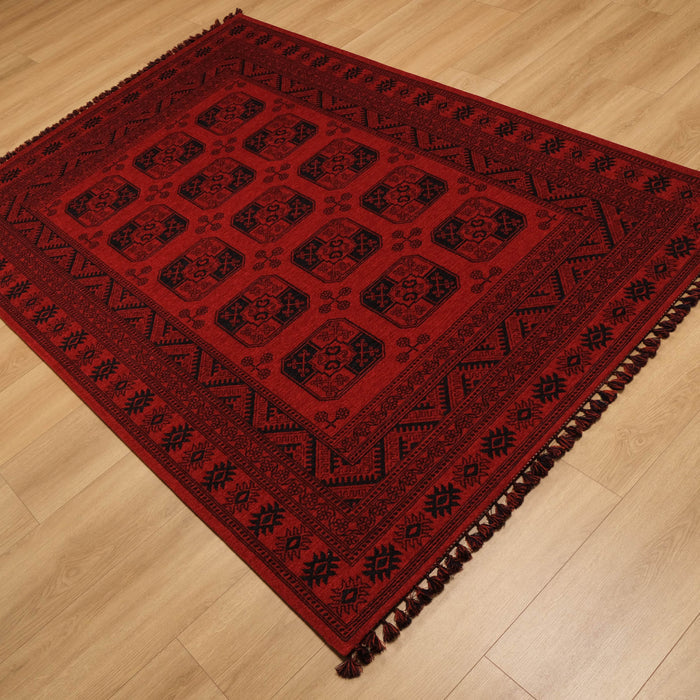 Kehribar Serisi Makine Dokuma Afgan Desenli Bordo Akrilik Halı, 80x150 – 200x300 cm — Halıcızade