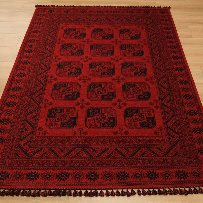 Kehribar Serisi Makine Dokuma Afgan Desenli Bordo Akrilik Halı — 80x150, 120x180, 80x300, 160x230 cm
