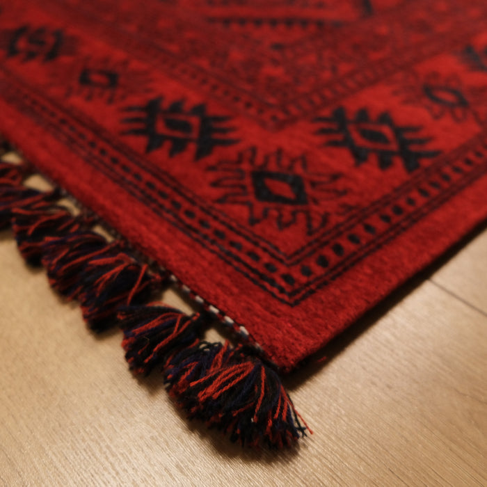Kehribar Serisi Makine Dokuma Afgan Desenli Bordo Akrilik Halı — mutfak halısı