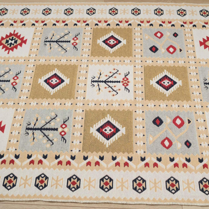 Kehribar Serisi Makine Dokuma Anadolu Desenli Kırmızı Kilim — etnik desenli
