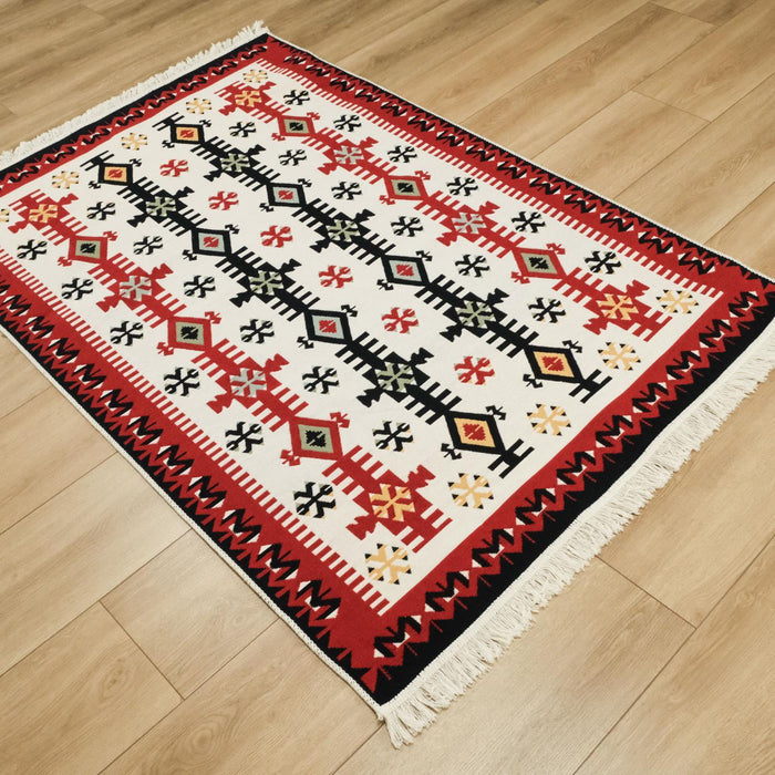 Kehribar Serisi Makine Dokuma Anadolu Desenli Kırmızı Pamuk Kilim, 80x150 – 160x230 cm — Halıcızade