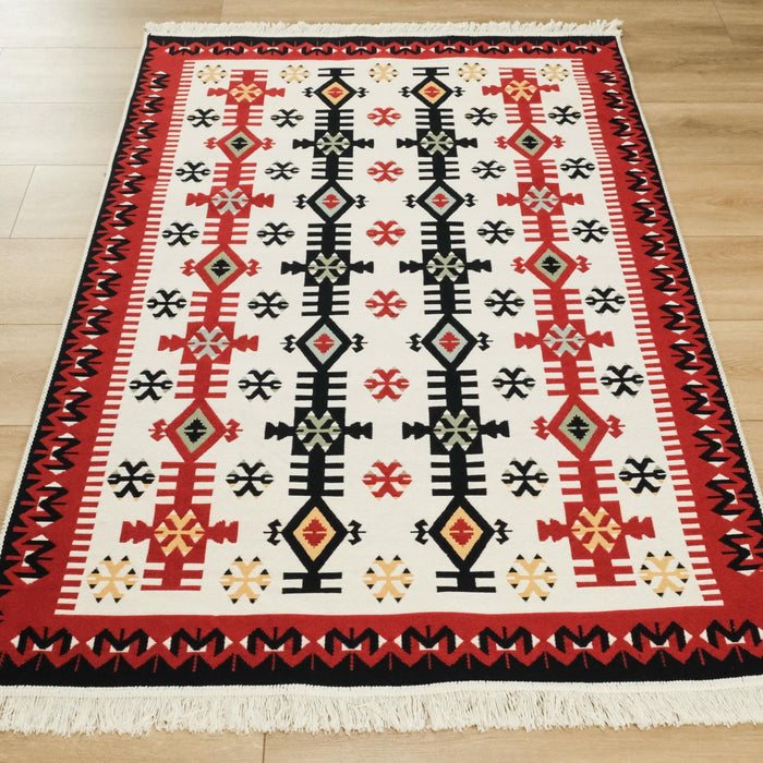 Kehribar Serisi Makine Dokuma Anadolu Desenli Kırmızı Pamuk Kilim — 80x150, 120x180, 80x300, 160x230 cm