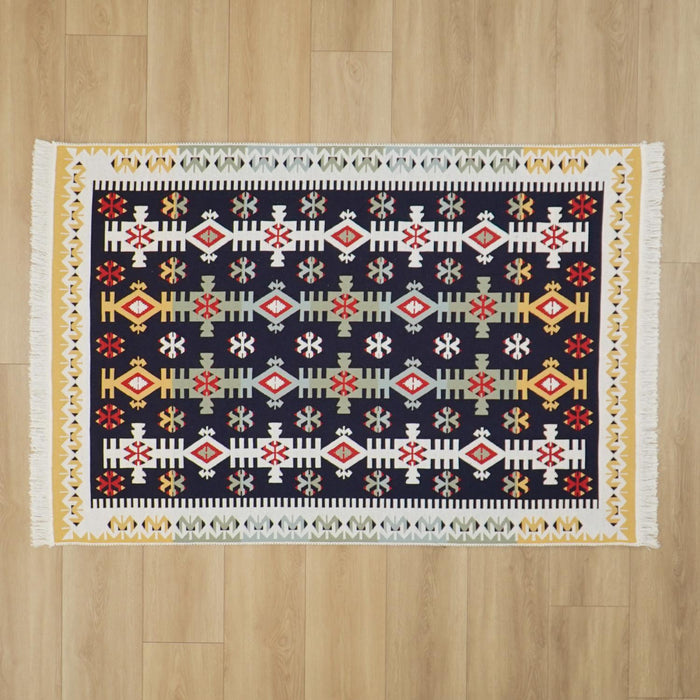 Kehribar Serisi Makine Dokuma Anadolu Desenli Kırmızı Pamuk Kilim — etnik desenli