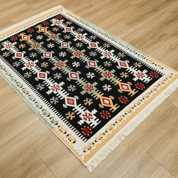 Kehribar Serisi Makine Dokuma Anadolu Desenli Kırmızı Pamuk Kilim — mutfak halısı