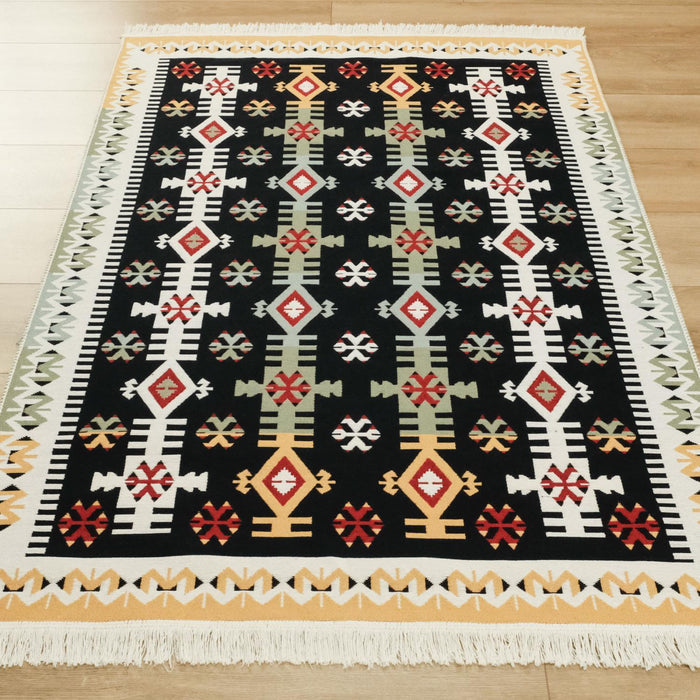 Kehribar Serisi Makine Dokuma Anadolu Desenli Kırmızı Pamuk Kilim — balkon halısı