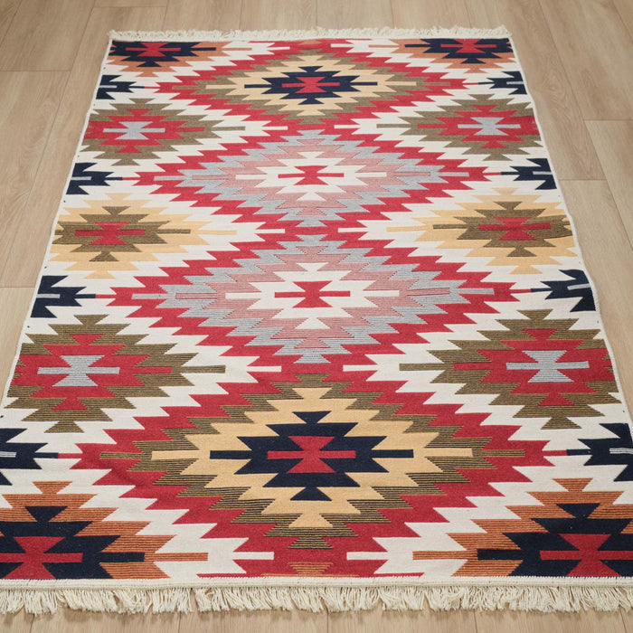 Kehribar Serisi Makine Dokuma Anadolu Desenli Rengarenk Pamuk Kilim