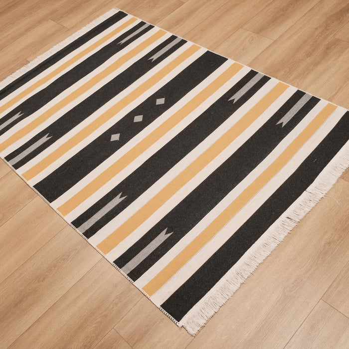 Kehribar Serisi Makine Dokuma Çizgi Desenli Gri Kilim