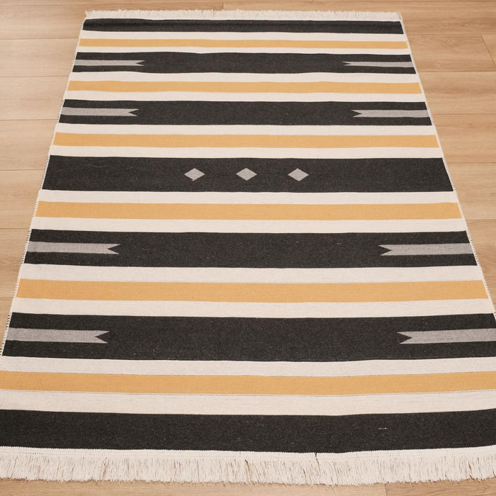 Kehribar Serisi Makine Dokuma Çizgi Desenli Gri Kilim