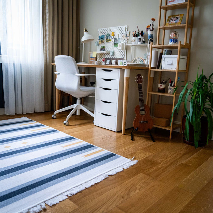 Kehribar Serisi Makine Dokuma Çizgi Desenli Gri Kilim