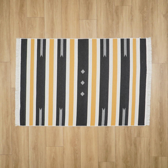 Kehribar Serisi Makine Dokuma Çizgi Desenli Gri Kilim