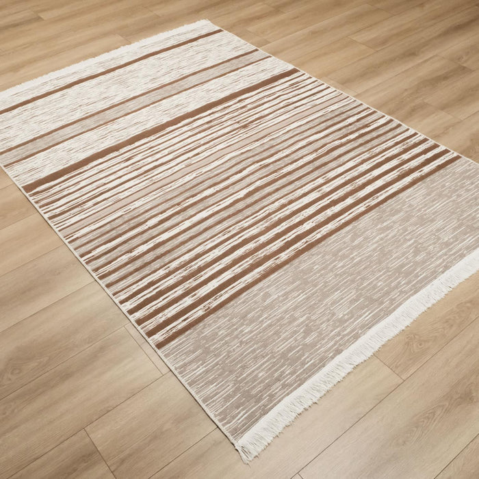 Kehribar Serisi Makine Dokuma Çizgi Desenli Krem Kilim, 80x150 – 160x230 cm — Halıcızade