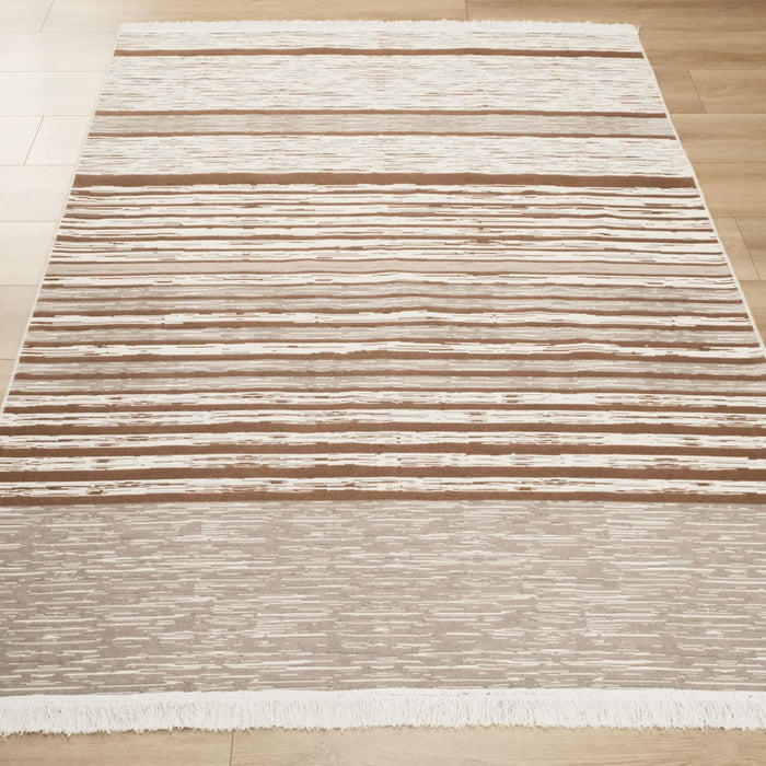 Kehribar Serisi Makine Dokuma Çizgi Desenli Krem Kilim — 80x150, 120x180, 80x300, 160x230 cm