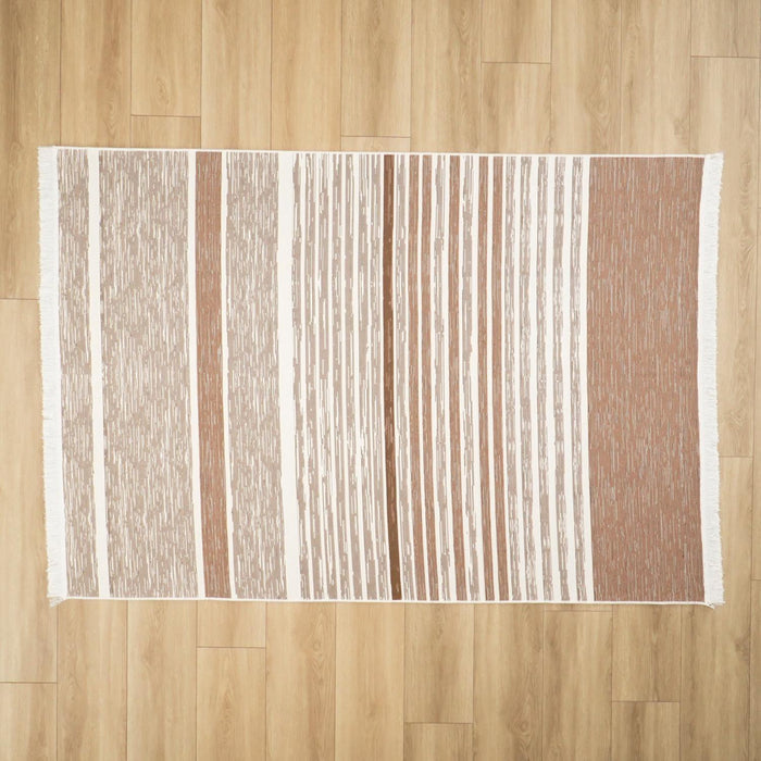 Kehribar Serisi Makine Dokuma Çizgi Desenli Krem Kilim — modern tasarım